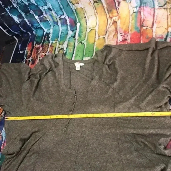 Terra & sky 1X heathered olive green top/blouse plus size - Picture 5 of 11